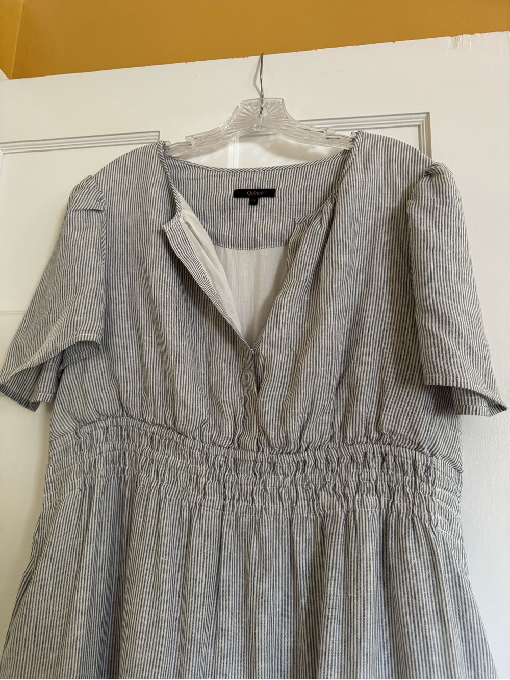 Quince - 100% European Linen Tiered Maxi Dress, Blue Pinstripe - Picture 6 of 9